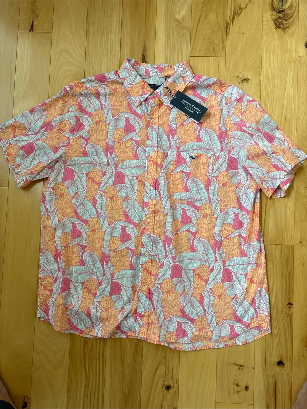 NWT Men’s Vineyard Vines Pink & Orange Tropical Button Shirt Sz XL Retail $89